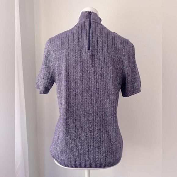 Vintage '00s Koret Purple Metallic Ribbed Short Sleeve Turtleneck Sweater - Picture 4 of 6